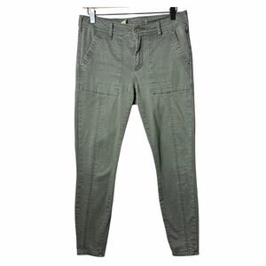 Anthropologie Ankle Pants Olive Green Square Pockets Front Seamed Skinny Size 27